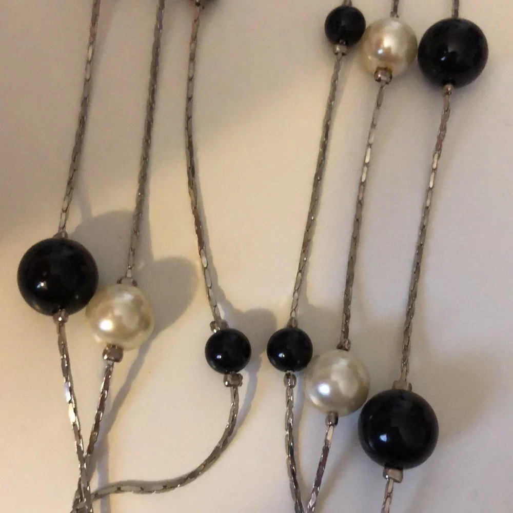 Black & White Faux Pearl 3 Strand Necklace